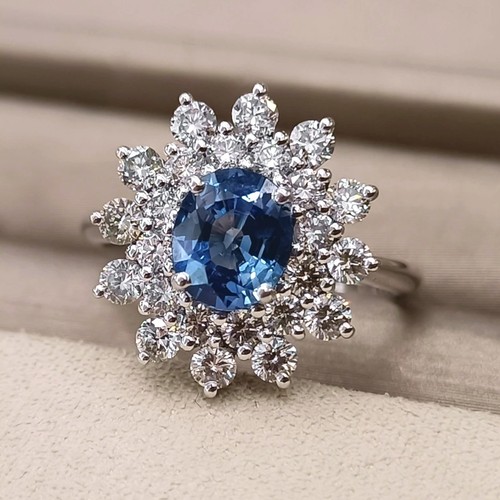 Anello fiore con - zaffiro, blu
