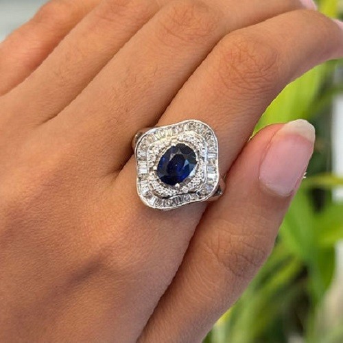 Anello aureola zaffiro - , blu